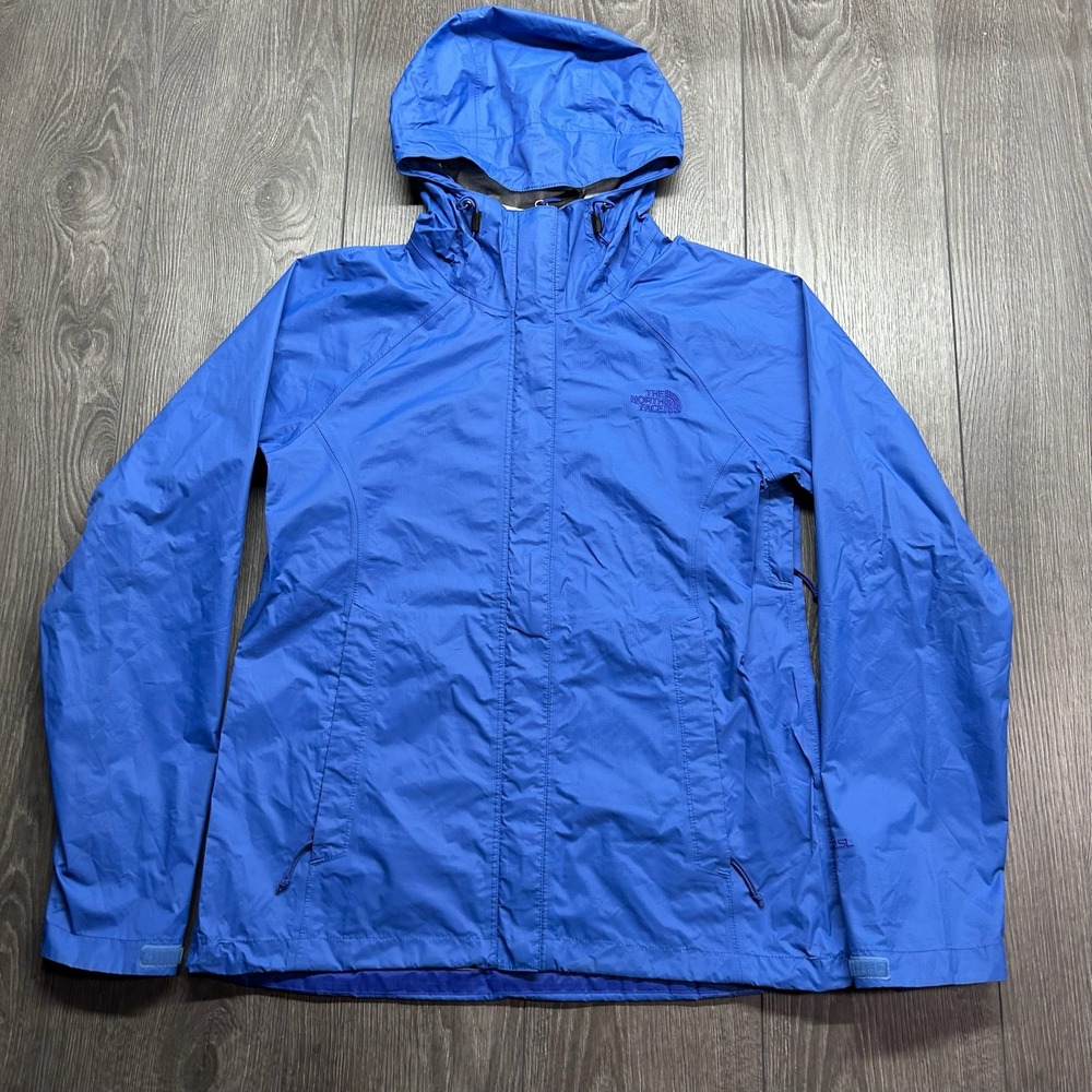 The North Face HyVent 2.5L Rain Jacket Womens Medium Blue Hooded Shell Zip Up